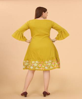 Mystic Mustard Rayon Dress With Smart And Dsigner Floral Embroidery Work 3