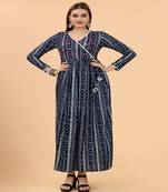 Beautiful Blue Colour Printed Long Kurti With Ethnic Mirror Work