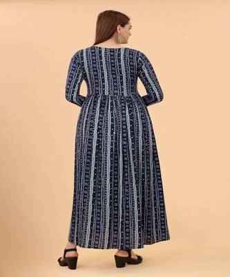 Beautiful Blue Colour Printed Long Kurti With Ethnic Mirror Work 3