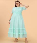 Solid Sea Green Long Fancy Kurti In Sophesticated Georgette fabric