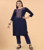 Trendy And Classy Nevy Blue Colour Kurti Set With Fine Embroidery On Viscose Fabric