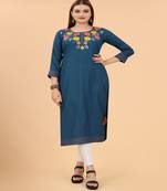 Smart Blue Colour Rayon Kurti With Ethnic Embrooidery Work Touch