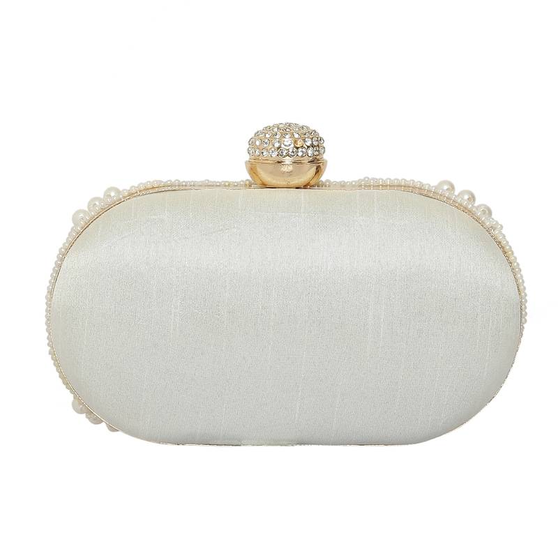 Worthyy Enterprises White Oval Party Clutch for Women / Girls
