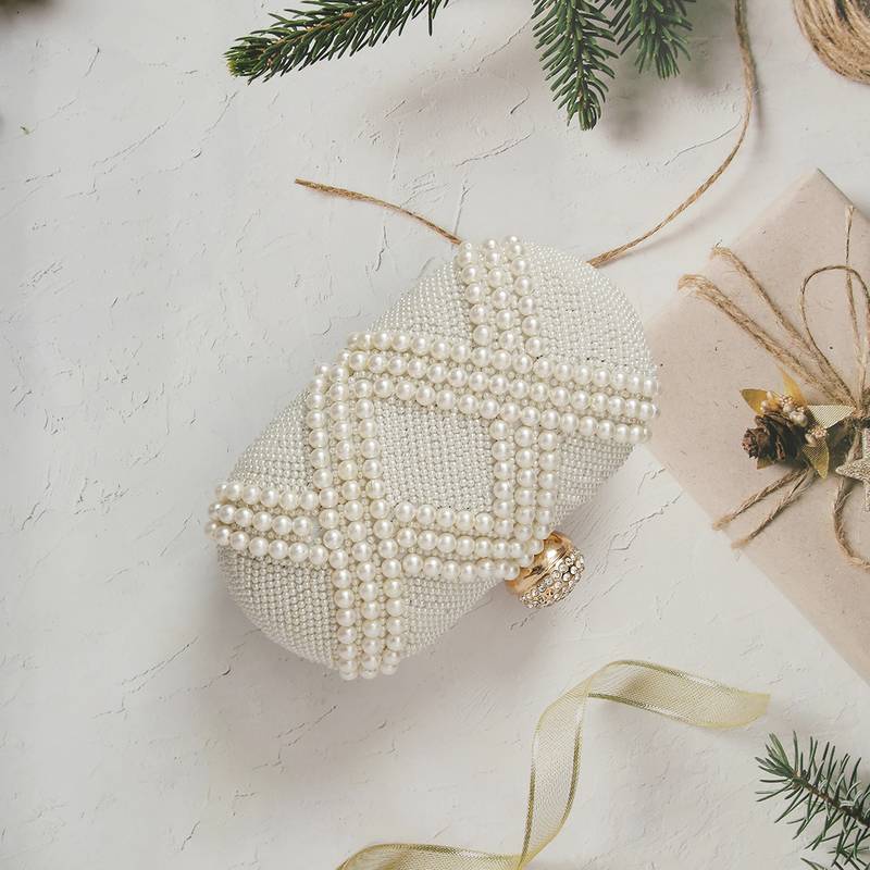 Worthyy Enterprises White Oval Party Clutch for Women / Girls