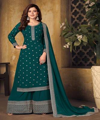 Designer Heavy Embroidery Salwaar Kameez In Rama Colour 1