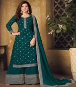 Designer Heavy Embroidery Salwaar Kameez In Rama Colour