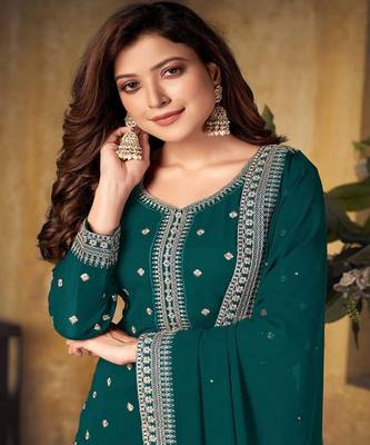 Designer Heavy Embroidery Salwaar Kameez In Rama Colour 2