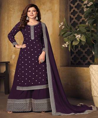 Party Wear Wine Colour Salwaar Kameez In Georgette Fabric 1