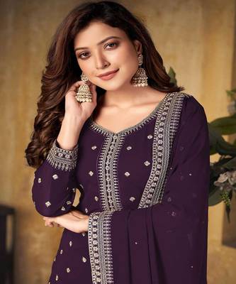 Party Wear Wine Colour Salwaar Kameez In Georgette Fabric 2