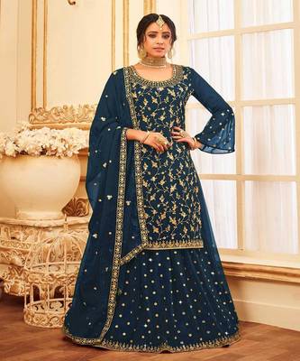 Beautiful Teal Blue Salwaar Kameez With Heavy Jari And Sequance Work 1
