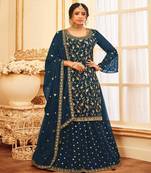 Beautiful Teal Blue Salwaar Kameez With Heavy Jari And Sequance Work