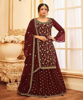 Mystic Maroon Colour Heavy Salwaar Kameez In Georgette Fabric 1
