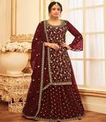 Mystic Maroon Colour Heavy Salwaar Kameez In Georgette Fabric