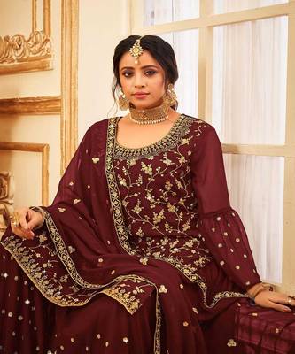 Mystic Maroon Colour Heavy Salwaar Kameez In Georgette Fabric 2