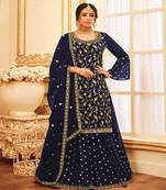 Blue Colour Georgette Dress With Eye Catching Jazi And Sequance Embroidery