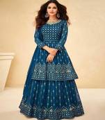 Firozi Colour Heavy Dress With Ethnic Heavy Thread Embroidery Work