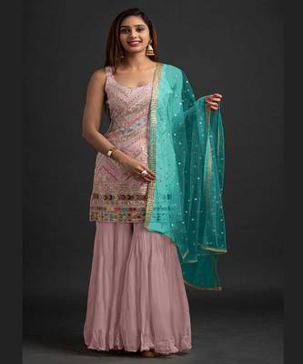 Awesome Peach Colour Girlish Dress On Georgette Fabric With Heavy Work 1