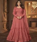 Gajari Colour Salwaar Kameez With Heavy Embroidery Work On Georgette