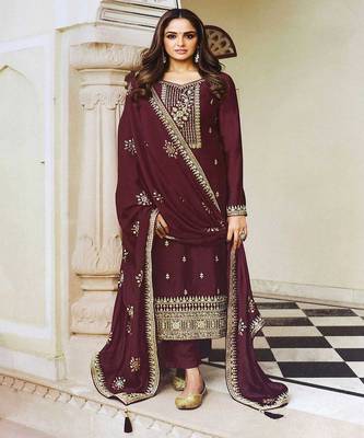 Elegant And Ethnic Wine Salwaar Kameez Specially Designed For Girlish Looks 1