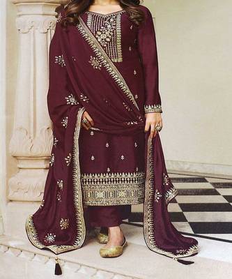 Elegant And Ethnic Wine Salwaar Kameez Specially Designed For Girlish Looks 2