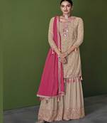 Elegant And Ethnic Beige Colour Sharara Suit With Heavy Embroidery Work