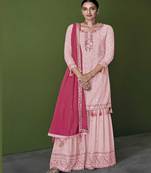 Pretty Pink Colour Sharara Suit With Heavy Ethnic Work Girlish Looks