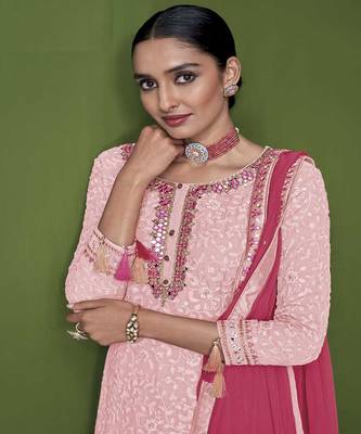 Pretty Pink Colour Sharara Suit With Heavy Ethnic Work Girlish Looks 2
