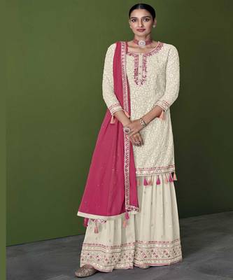 Elegant White Colour Georgette Salwaar Kameez With Heavy Thread Work 1