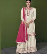 Elegant White Colour Georgette Salwaar Kameez With Heavy Thread Work