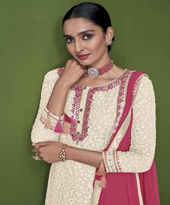 Elegant White Colour Georgette Salwaar Kameez With Heavy Thread Work 2