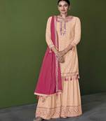 Beautiful Girlish Peach Colour Thread Embroidery Work Salwaar Kameez