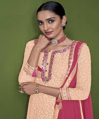 Beautiful Girlish Peach Colour Thread Embroidery Work Salwaar Kameez 2