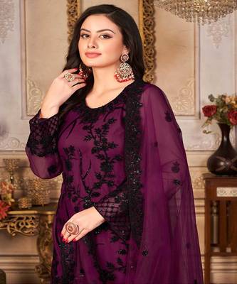 Net Fabric Heavy Girlish Salwaar Suit In Wine Colour 2