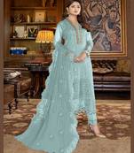 Heavy Party Wear Dress In Sky Blue Colour On Georgette Fabric And Sequance Work