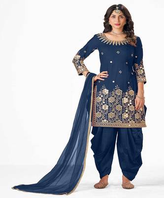 Blue Colour Georgette Dress With Eye Catching Mirror Embroidery 1