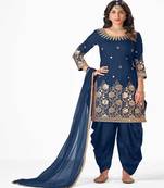 Blue Colour Georgette Dress With Eye Catching Mirror Embroidery