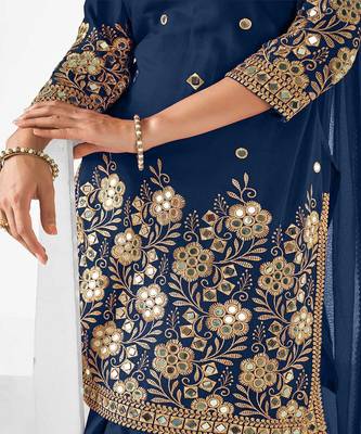 Blue Colour Georgette Dress With Eye Catching Mirror Embroidery 2