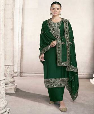Green Colour Fancy Heavy Sequance Work Dress For Girls 1