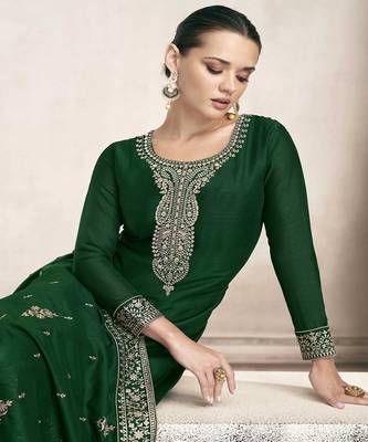 Green Colour Fancy Heavy Sequance Work Dress For Girls 2