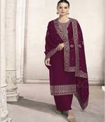 Traditional Sequance Work Salwaar Suit On Elegant Wine Colour Silk Fabric