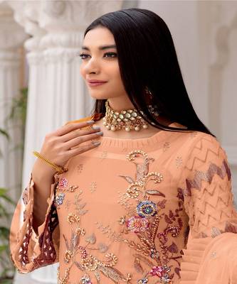 Budgetted Heavy Salwaar Kameez In Elegant Orange Colour Georgette Fabric 2