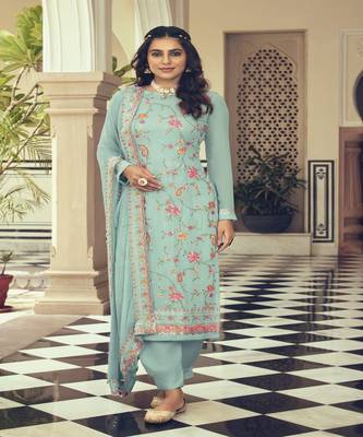 Pista Colour Designer Embroidery Work Georgette Suit For Wedding Season 1