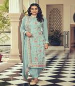 Pista Colour Designer Embroidery Work Georgette Suit For Wedding Season