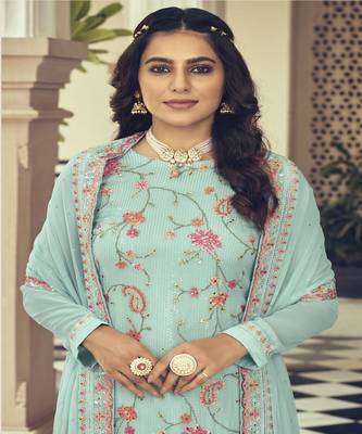 Pista Colour Designer Embroidery Work Georgette Suit For Wedding Season 2
