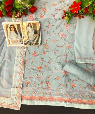 Pista Colour Designer Embroidery Work Georgette Suit For Wedding Season 3