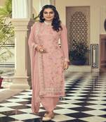 Amazing Peach Colour Georgette Suit With Classy Embroidery Work