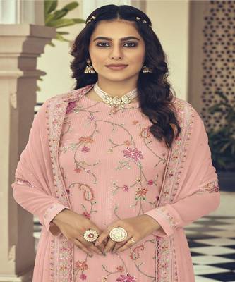 Amazing Peach Colour Georgette Suit With Classy Embroidery Work 2
