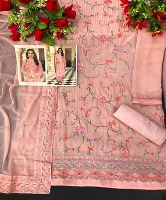 Amazing Peach Colour Georgette Suit With Classy Embroidery Work 3