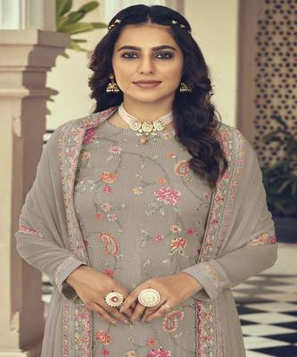 Heavy Embroidery Work Salwaar Suit For Wedding Season In Grey Colour 2