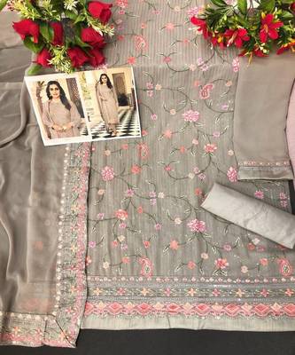 Heavy Embroidery Work Salwaar Suit For Wedding Season In Grey Colour 3